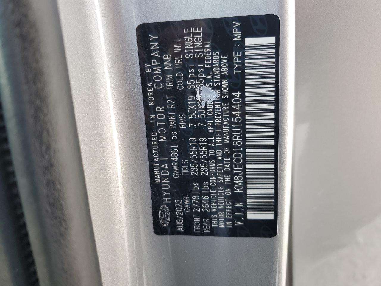 2024 Hyundai Tucson Limited VIN: KM8JECD18RU154404 Lot: 70169585