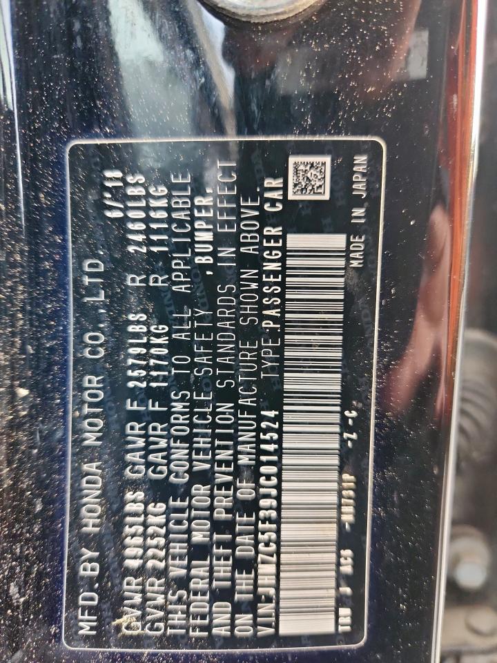 2018 Honda Clarity Touring VIN: JHMZC5F39JC014524 Lot: 69816355