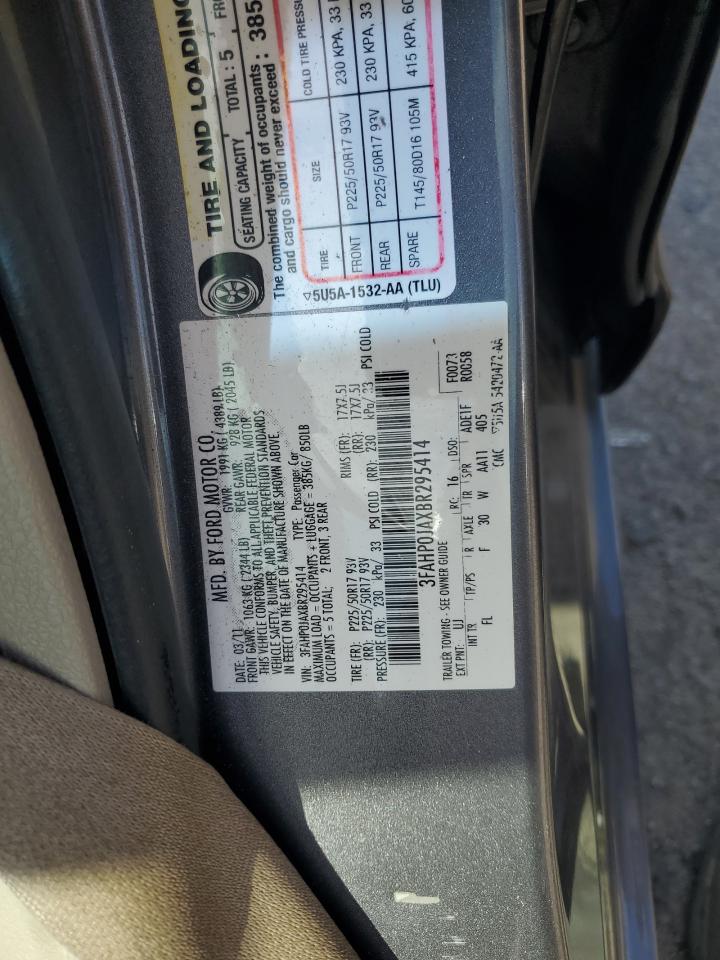 2011 Ford Fusion Sel VIN: 3FAHP0JAXBR295414 Lot: 68955005