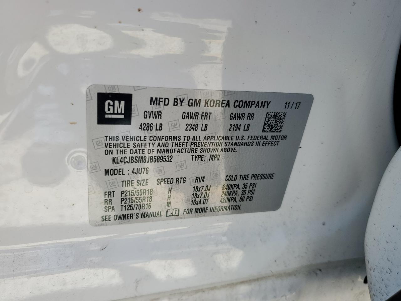 2018 Buick Encore Preferred Ii VIN: KL4CJBSM8JB589532 Lot: 68549165