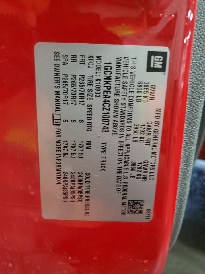 2012 Chevrolet Silverado K1500 VIN: 1GCNKPEA4CZ100743 Lot: 70768315