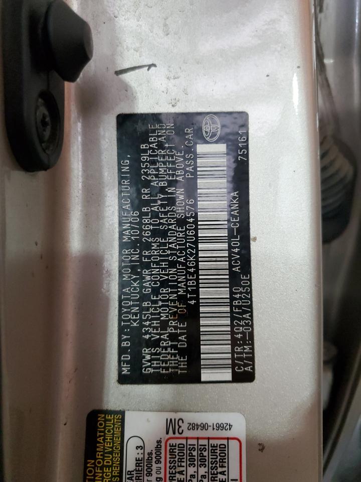 2007 Toyota Camry Ce VIN: 4T1BE46K27U604576 Lot: 70495465