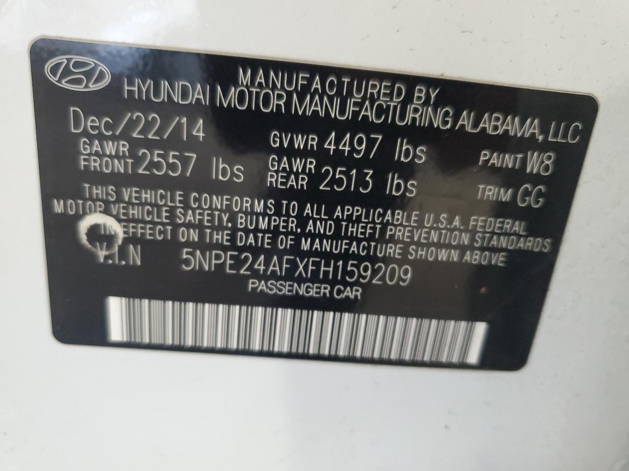 2015 Hyundai Sonata Se VIN: 5NPE24AFXFH159209 Lot: 70350805