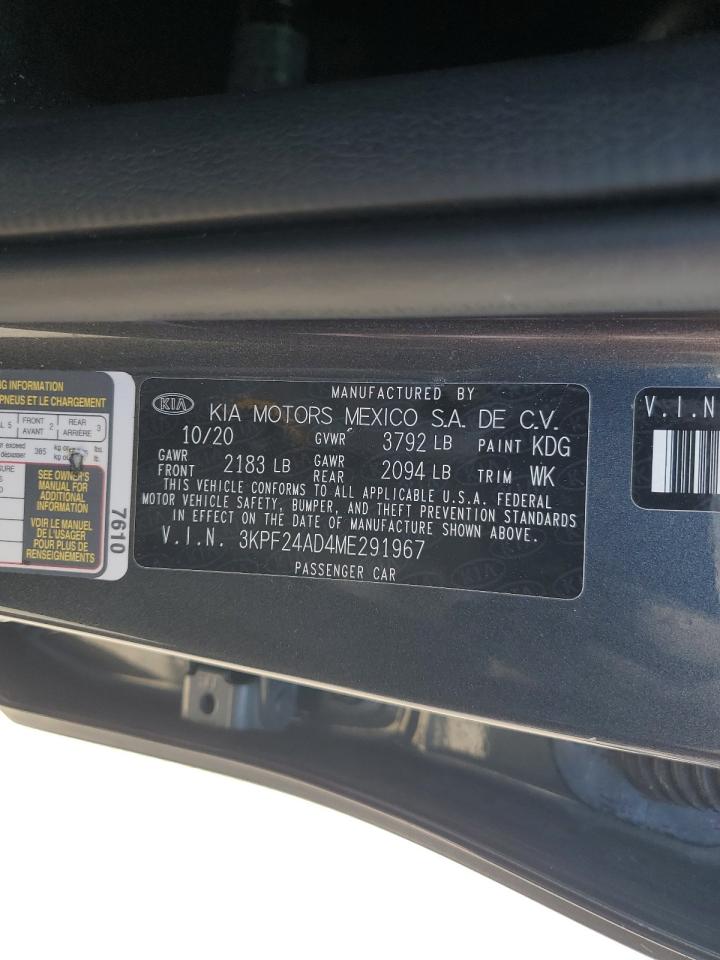2021 Kia Forte Fe VIN: 3KPF24AD4ME291967 Lot: 68569085