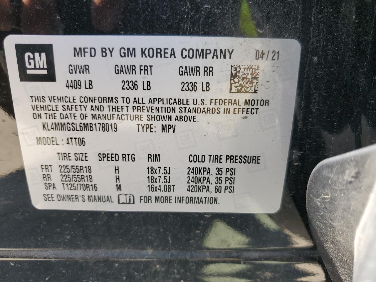 2021 Buick Encore Gx Essence VIN: KL4MMGSL6MB178019 Lot: 68124075