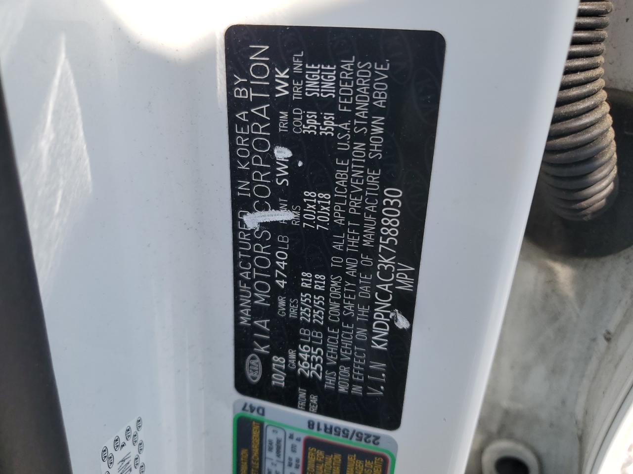 2019 Kia Sportage Ex VIN: KNDPNCAC3K7588030 Lot: 68739845