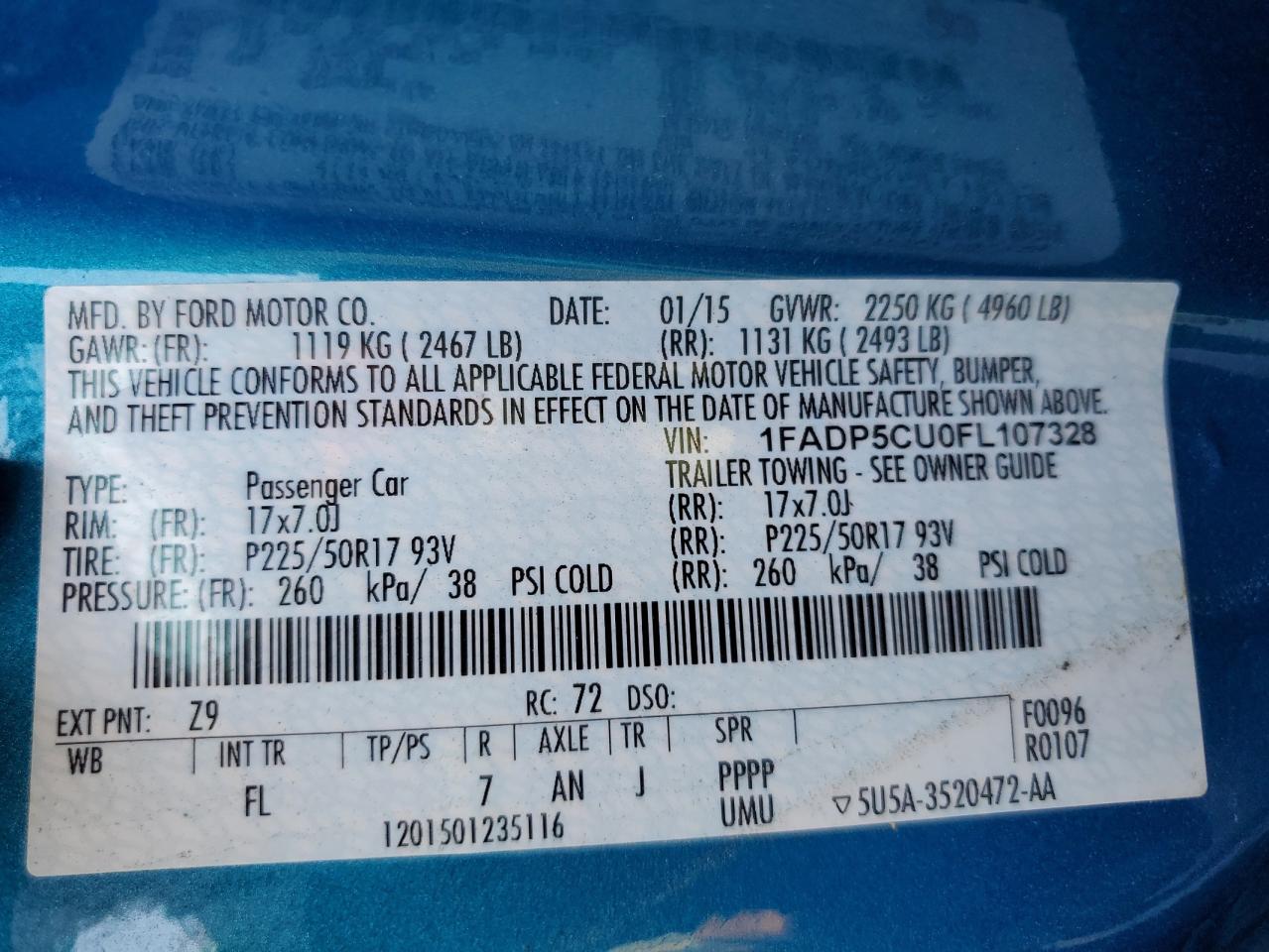 2015 Ford C-Max Premium Sel VIN: 1FADP5CU0FL107328 Lot: 68644905