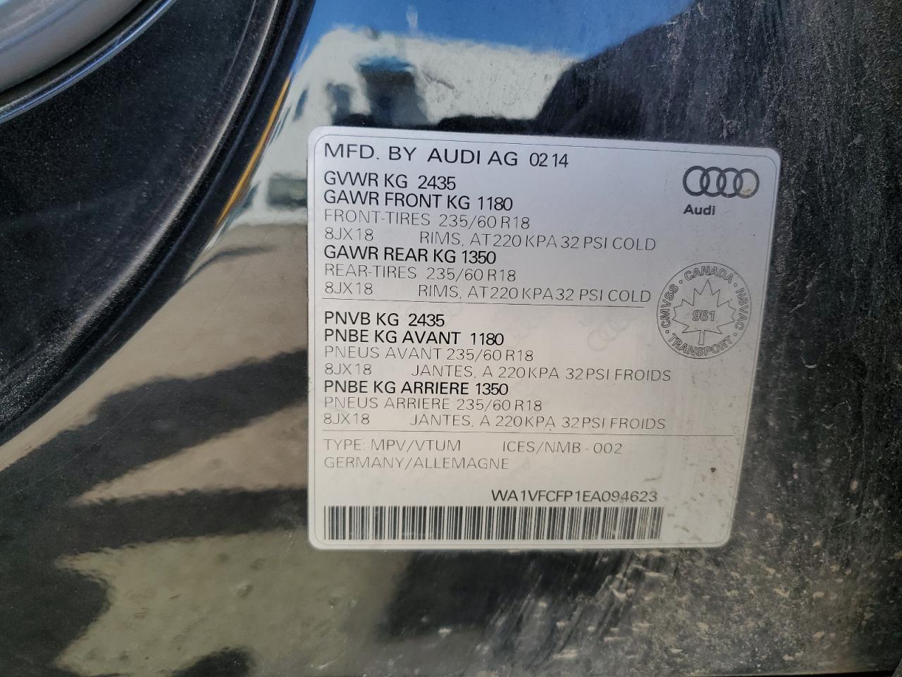 2014 Audi Q5 Prestige VIN: WA1VFCFP1EA094623 Lot: 69989615