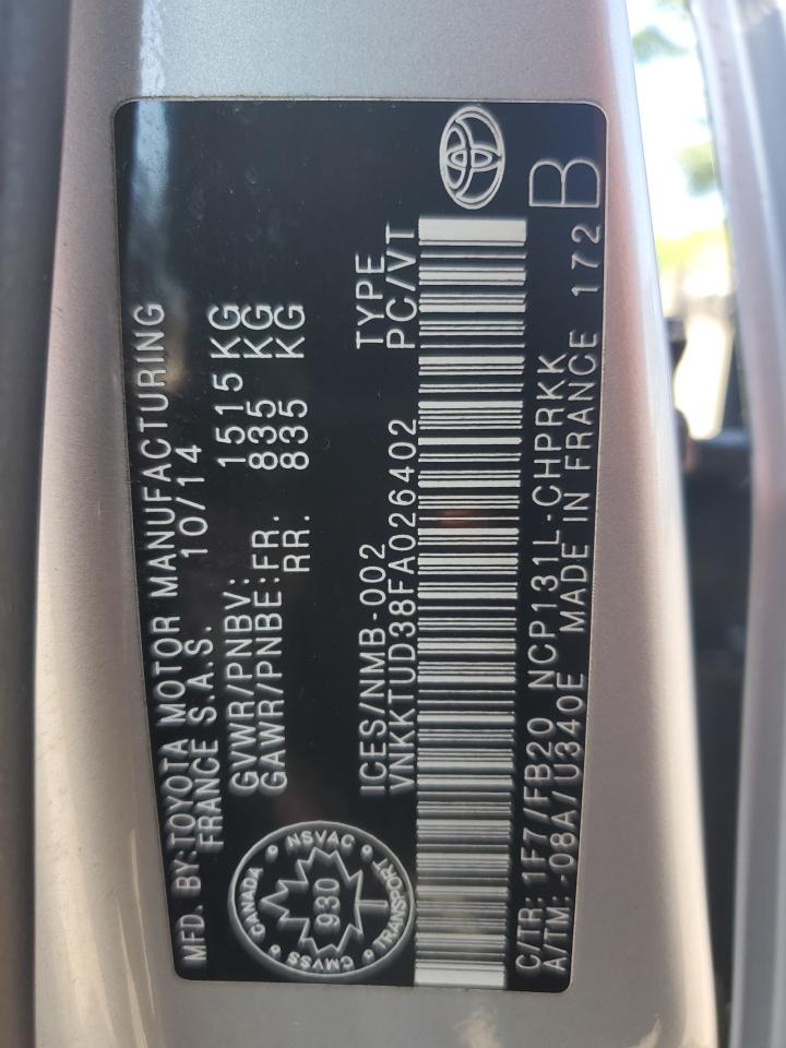 2015 Toyota Yaris VIN: VNKKTUD38FA026402 Lot: 67003665