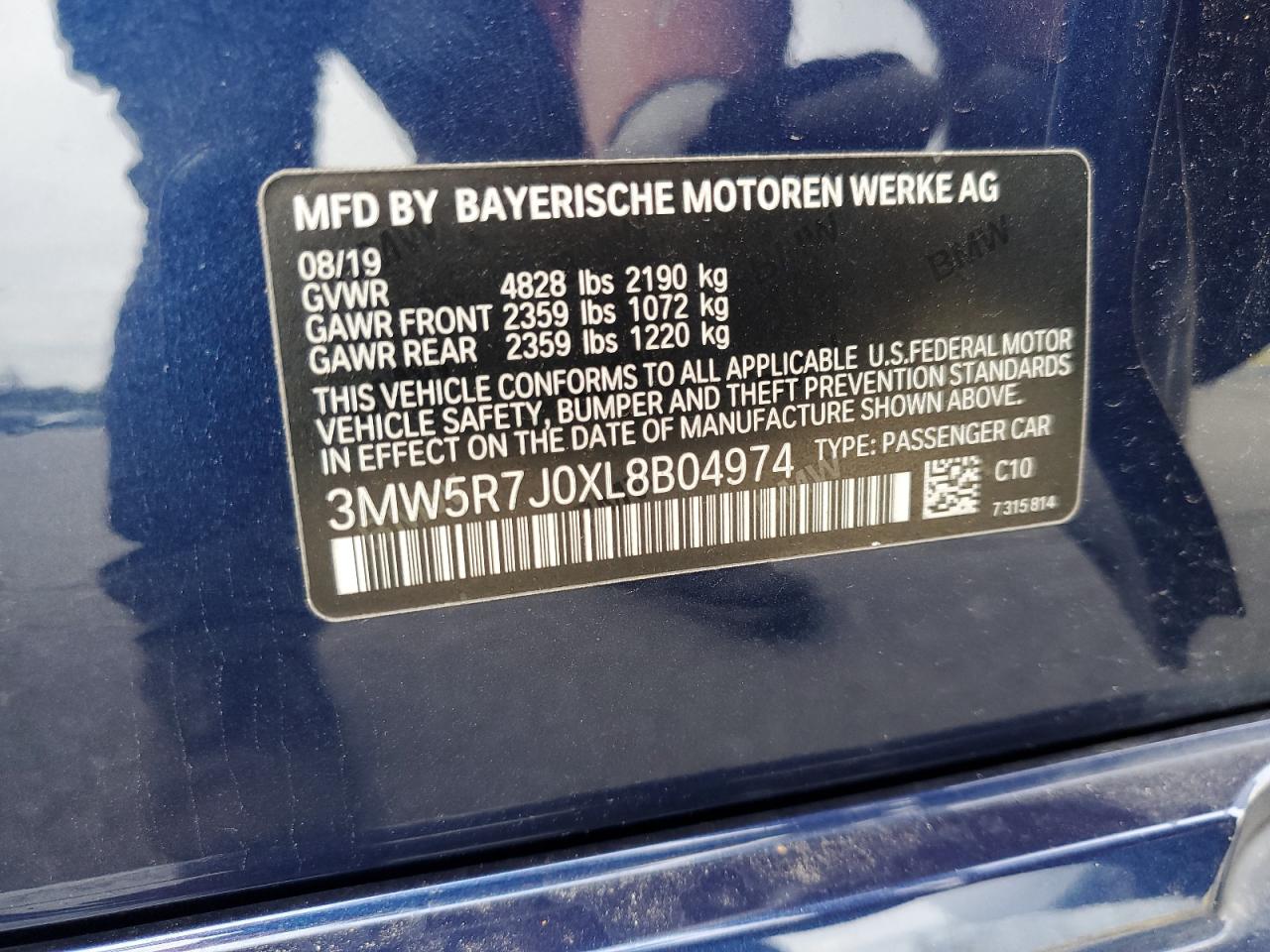 2020 BMW 330Xi VIN: 3MW5R7J0XL8B04974 Lot: 69224665