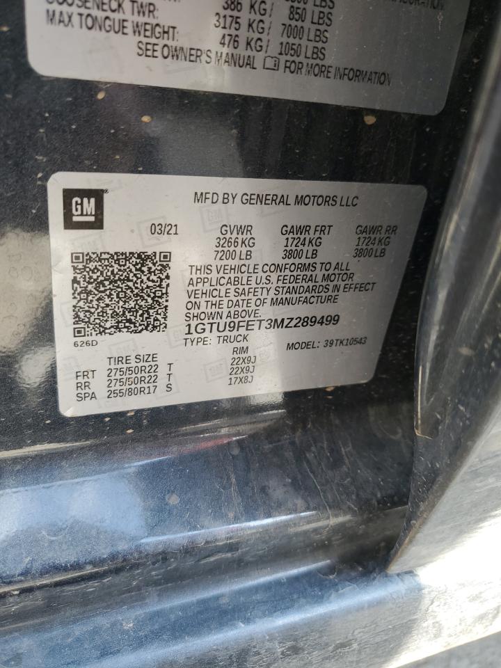 2021 GMC Sierra K1500 Denali VIN: 1GTU9FET3MZ289499 Lot: 69250495