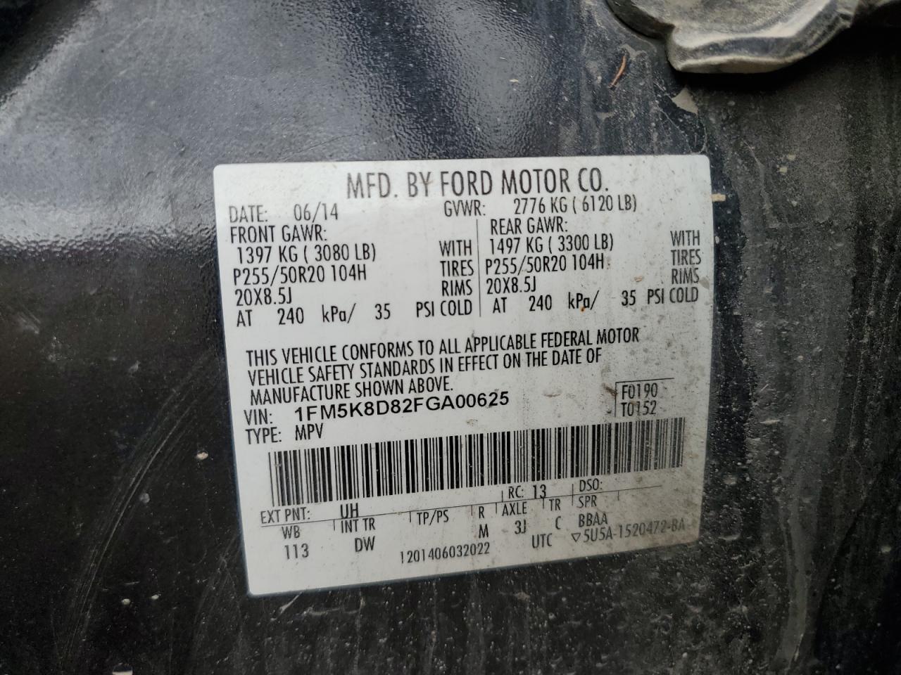 2015 Ford Explorer Xlt VIN: 1FM5K8D82FGA00625 Lot: 69624585