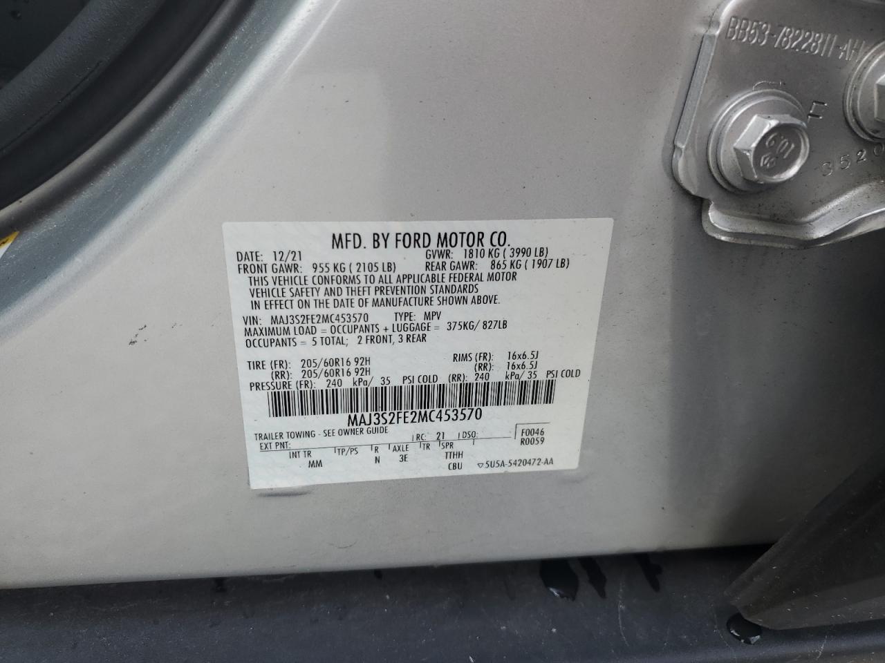 2021 Ford Ecosport S VIN: MAJ3S2FE2MC453570 Lot: 68540835