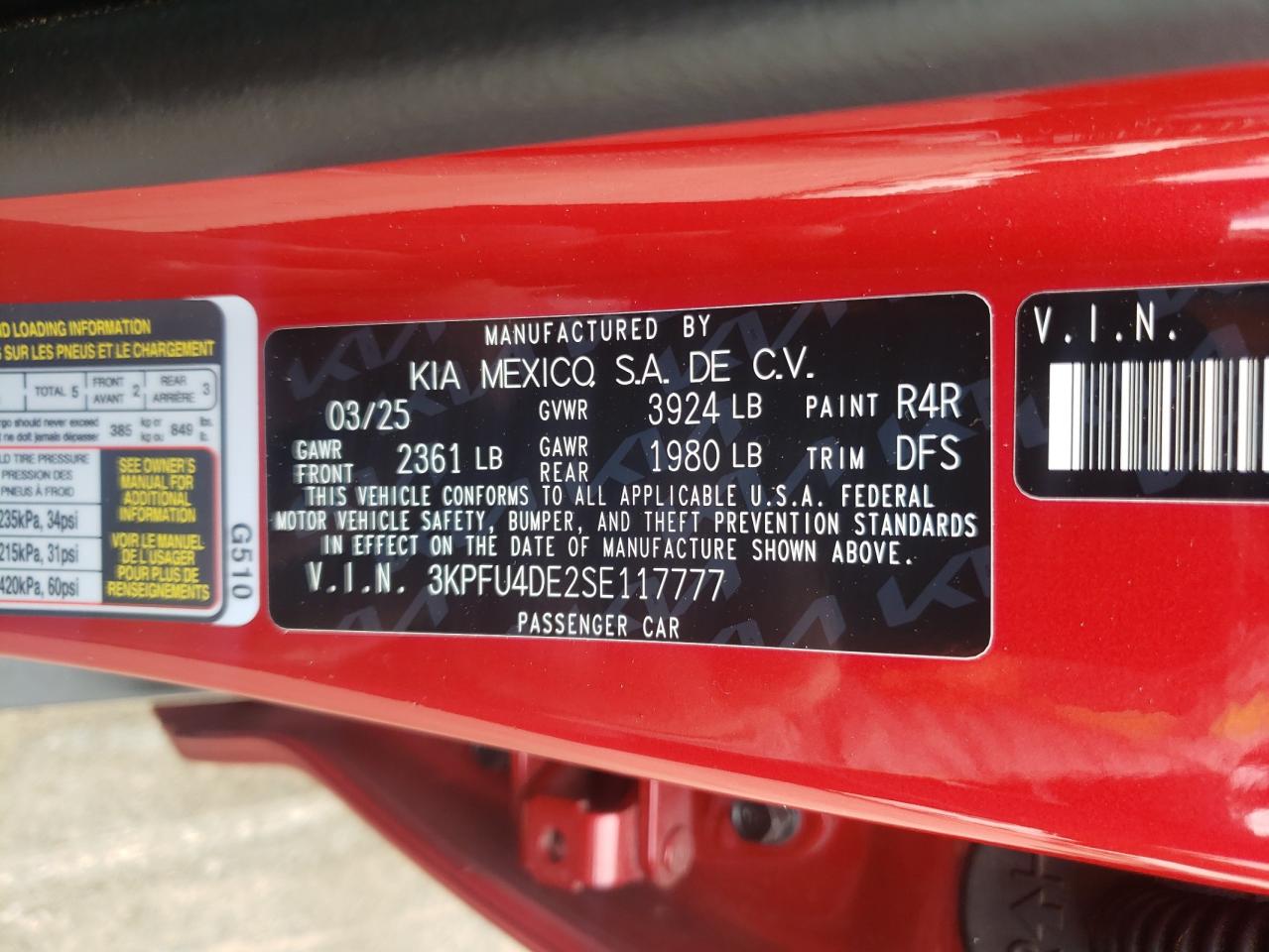 2025 Kia K4 Ex VIN: 3KPFU4DE2SE117777 Lot: 68722705