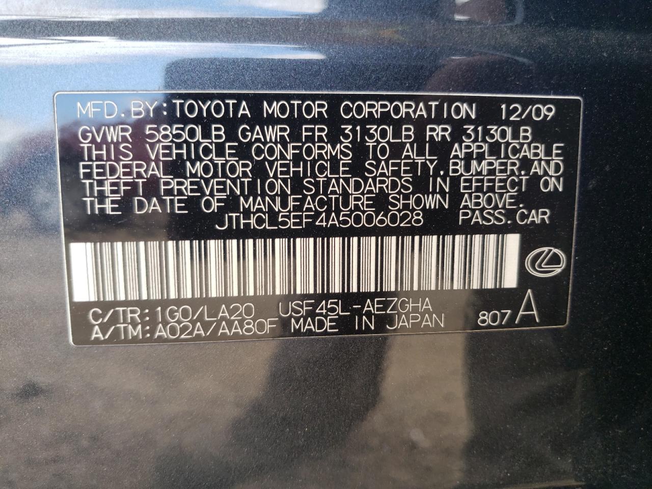 2010 Lexus Ls 460 VIN: JTHCL5EF4A5006028 Lot: 70113445