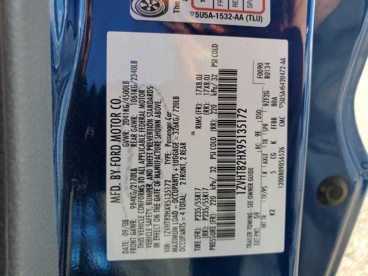 2009 Ford Mustang Gt VIN: 1ZVHT82HX95135172 Lot: 68513975