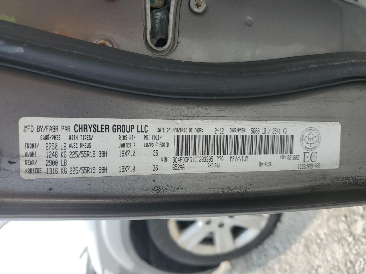 2012 Dodge Journey R/T VIN: 3C4PDDFG1CT283305 Lot: 68284795