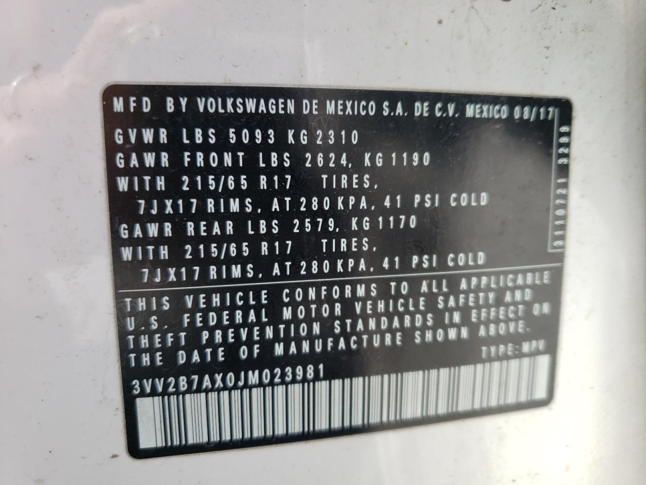 2018 Volkswagen Tiguan Se VIN: 3VV2B7AX0JM023981 Lot: 68185215