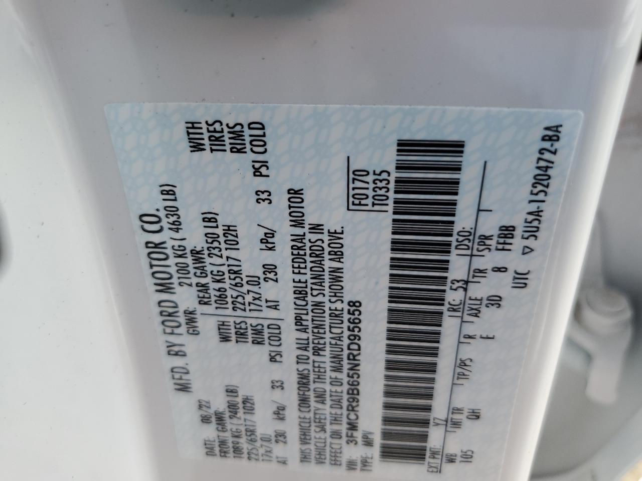 2022 Ford Bronco Sport Big Bend VIN: 3FMCR9B65NRD95658 Lot: 67479575