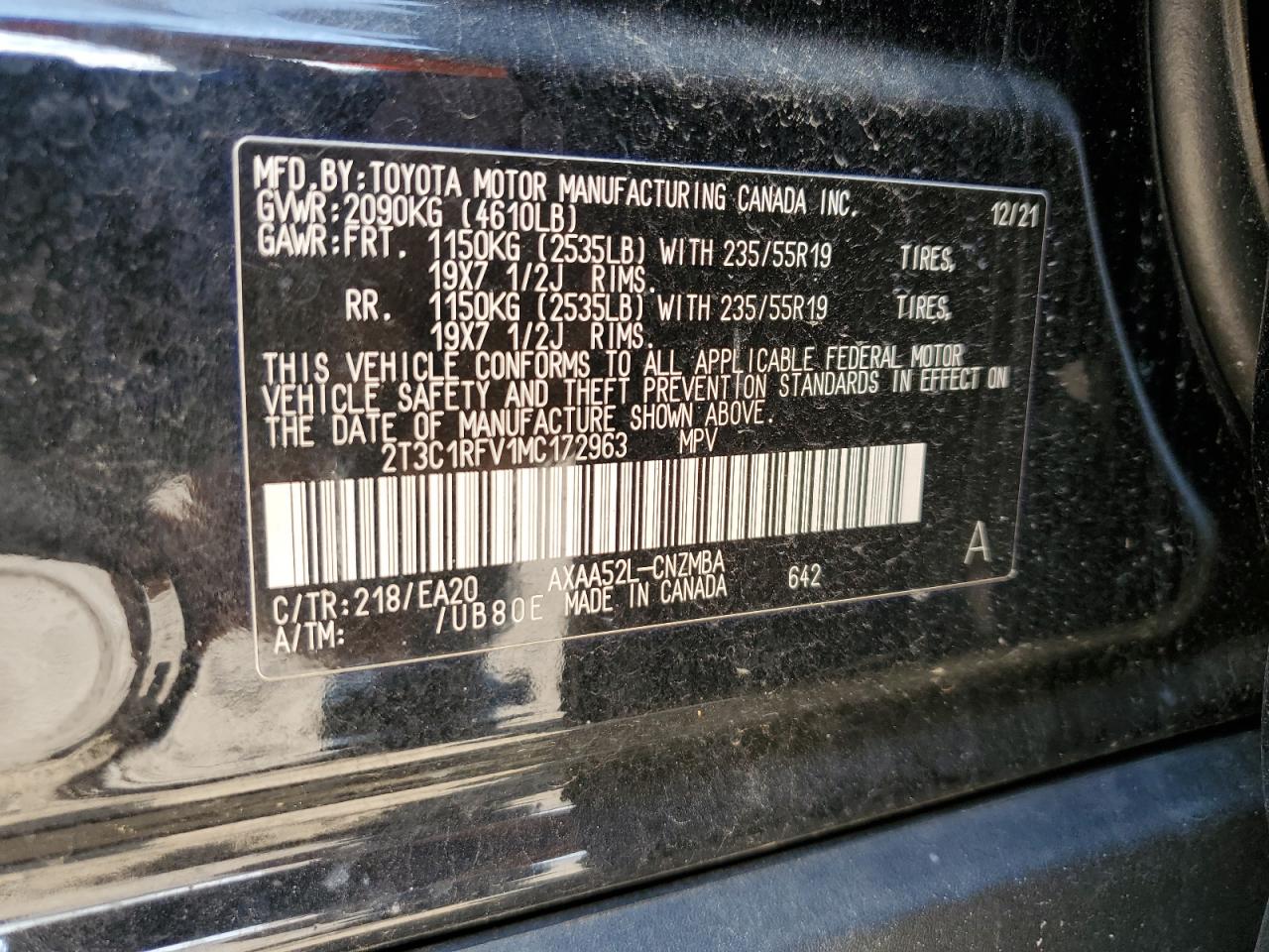 2021 Toyota Rav4 Xle Premium VIN: 2T3C1RFV1MC172963 Lot: 68734875
