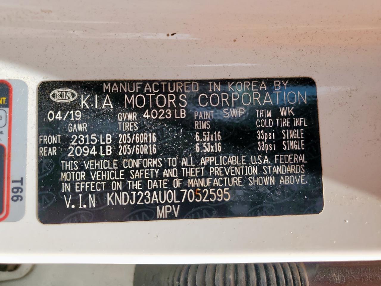 2020 Kia Soul Lx VIN: KNDJ23AU0L7052595 Lot: 69872655