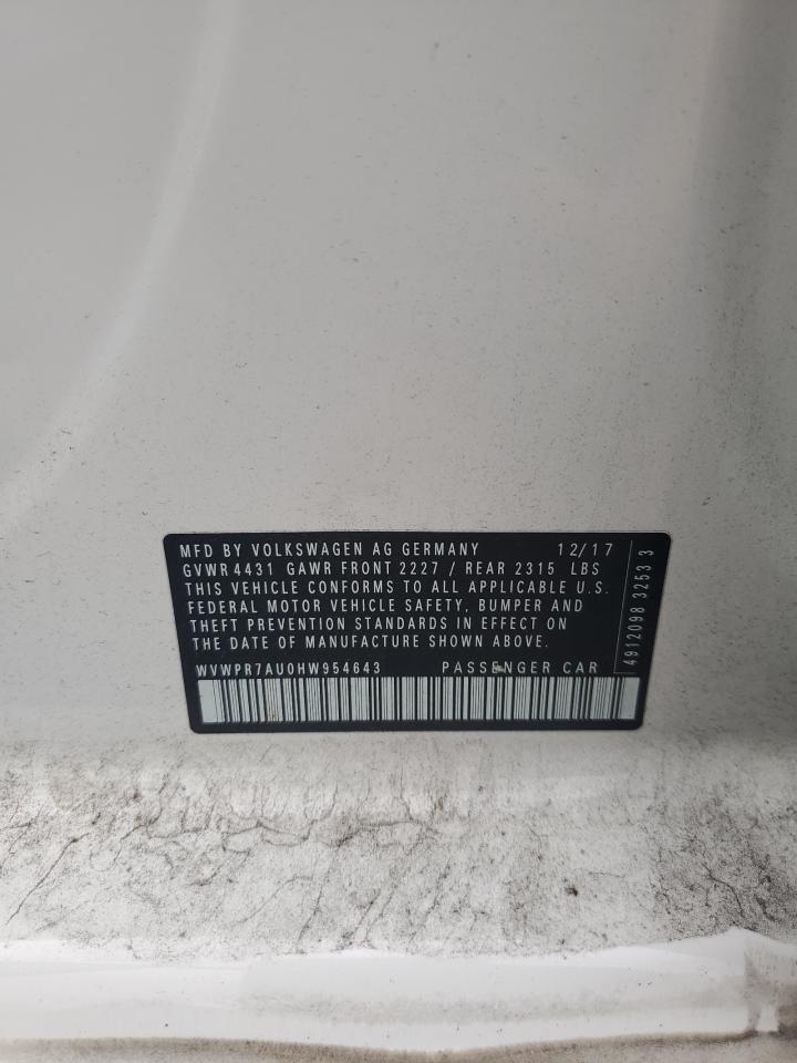 2017 Volkswagen E-Golf Sel Premium VIN: WVWPR7AU0HW954643 Lot: 68811565