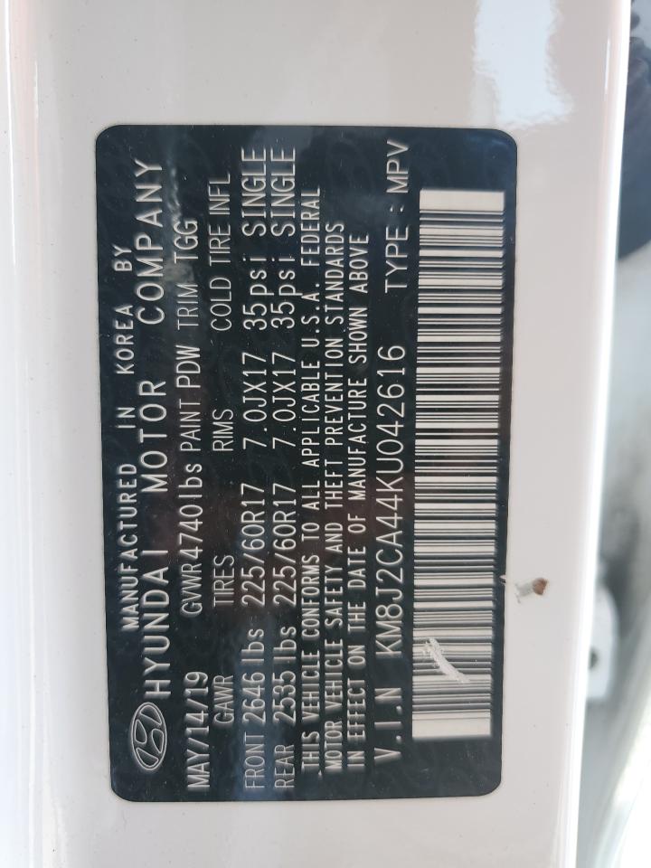 2019 Hyundai Tucson Se VIN: KM8J2CA44KU042616 Lot: 66830365