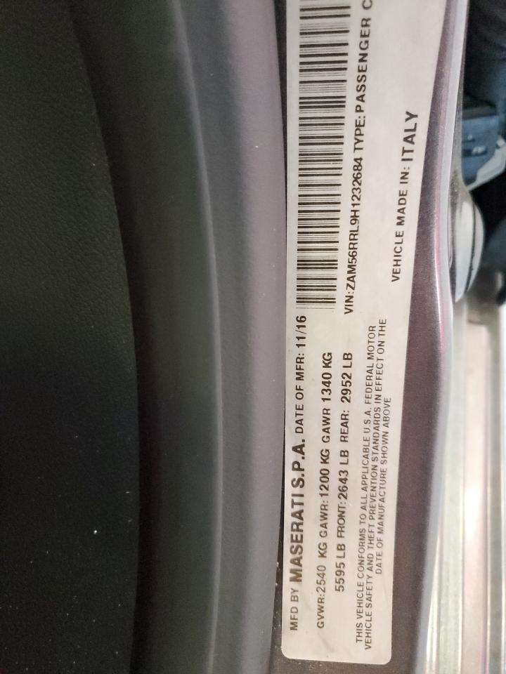 2017 Maserati Quattroporte S VIN: ZAM56RRL9H1232684 Lot: 67437665