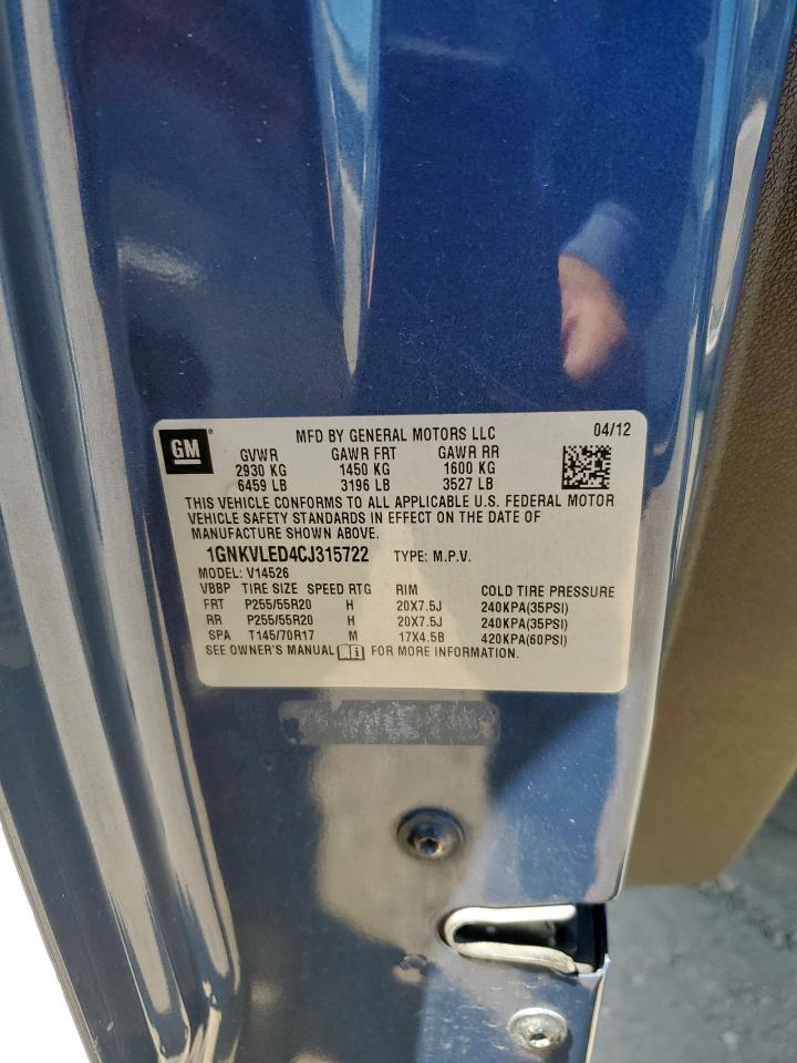 2012 Chevrolet Traverse Ltz VIN: 1GNKVLED4CJ315722 Lot: 70196955