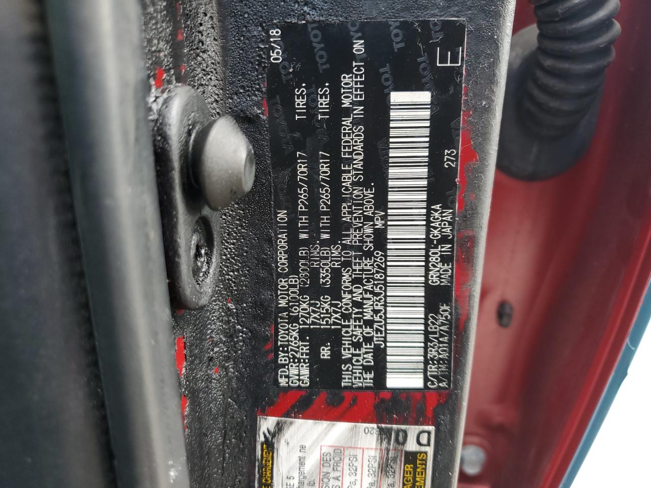 2018 Toyota 4Runner Sr5 VIN: JTEZU5JR3J5187269 Lot: 67953755