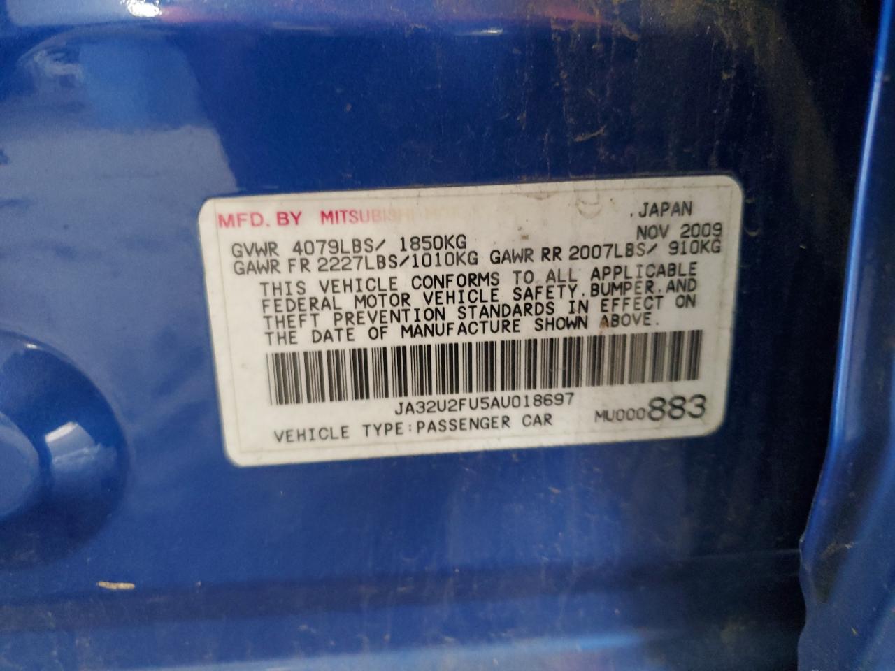 2010 Mitsubishi Lancer Es/Es Sport VIN: JA32U2FU5AU018697 Lot: 70532635