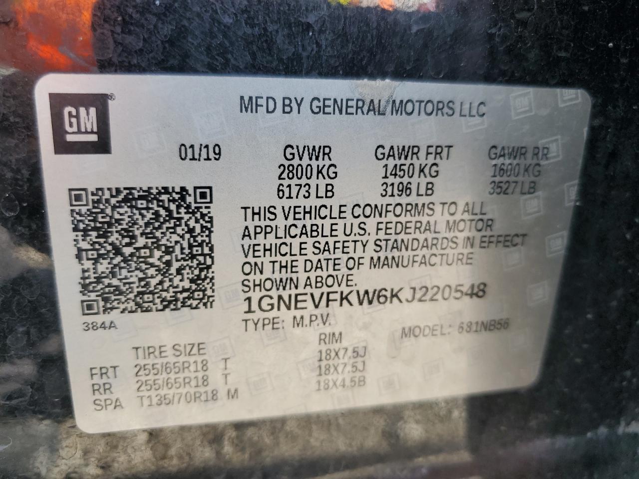 2019 Chevrolet Traverse Ls VIN: 1GNEVFKW6KJ220548 Lot: 68095105