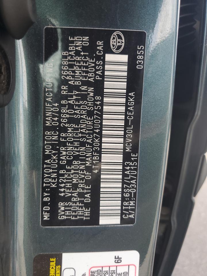 2004 Toyota Camry Le VIN: 4T1BF30K74U077548 Lot: 68112775
