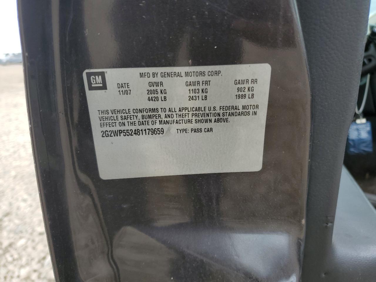 2008 Pontiac Grand Prix VIN: 2G2WP552481179659 Lot: 70531265