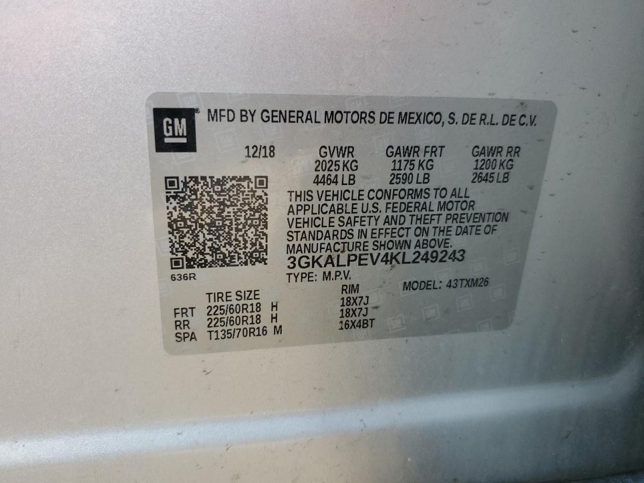 2019 GMC Terrain Slt VIN: 3GKALPEV4KL249243 Lot: 67666605