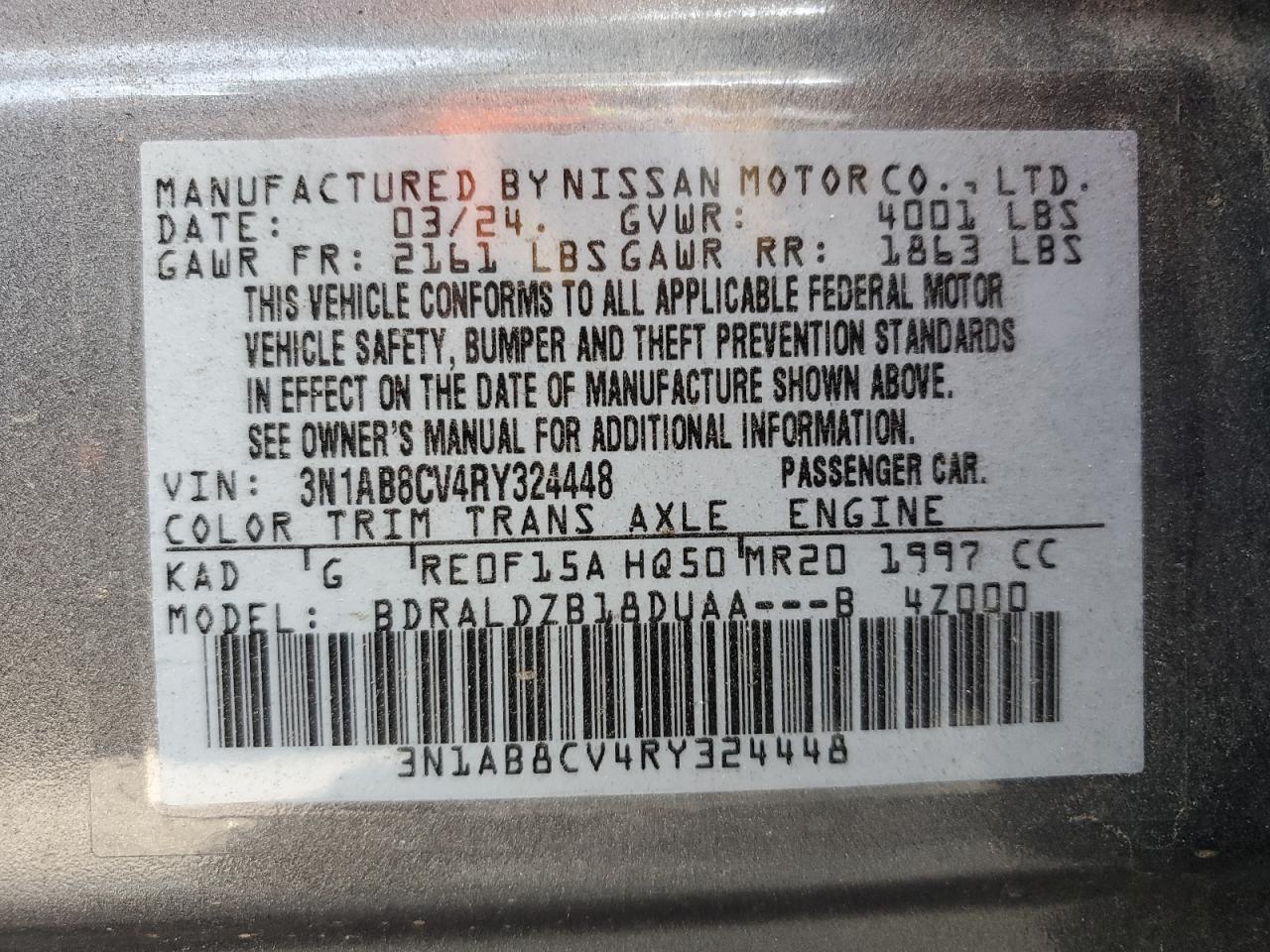 2024 Nissan Sentra Sv VIN: 3N1AB8CV4RY324448 Lot: 70304175