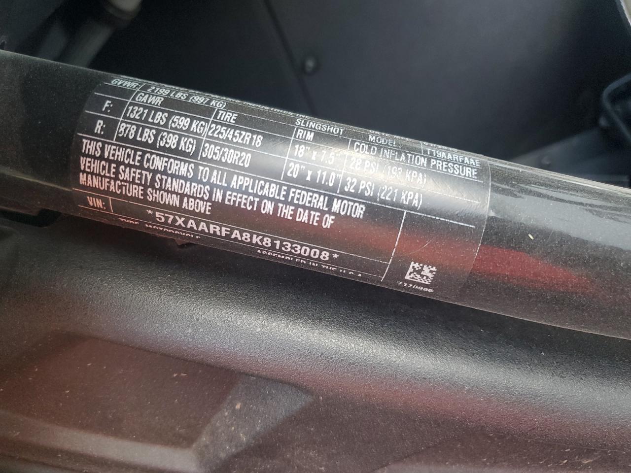 2019 Polaris Slingshot Slr VIN: 57XAARFA8K8133008 Lot: 69681625