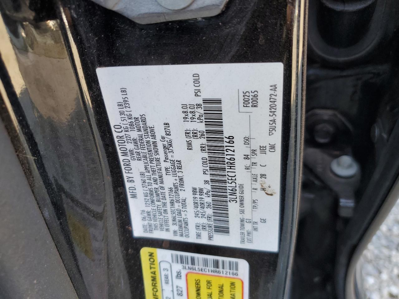 2017 Lincoln Mkz Reserve VIN: 3LN6L5EC1HR612166 Lot: 67289105