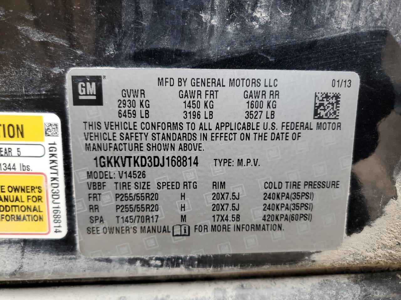 2013 GMC Acadia Denali VIN: 1GKKVTKD3DJ168814 Lot: 68212405