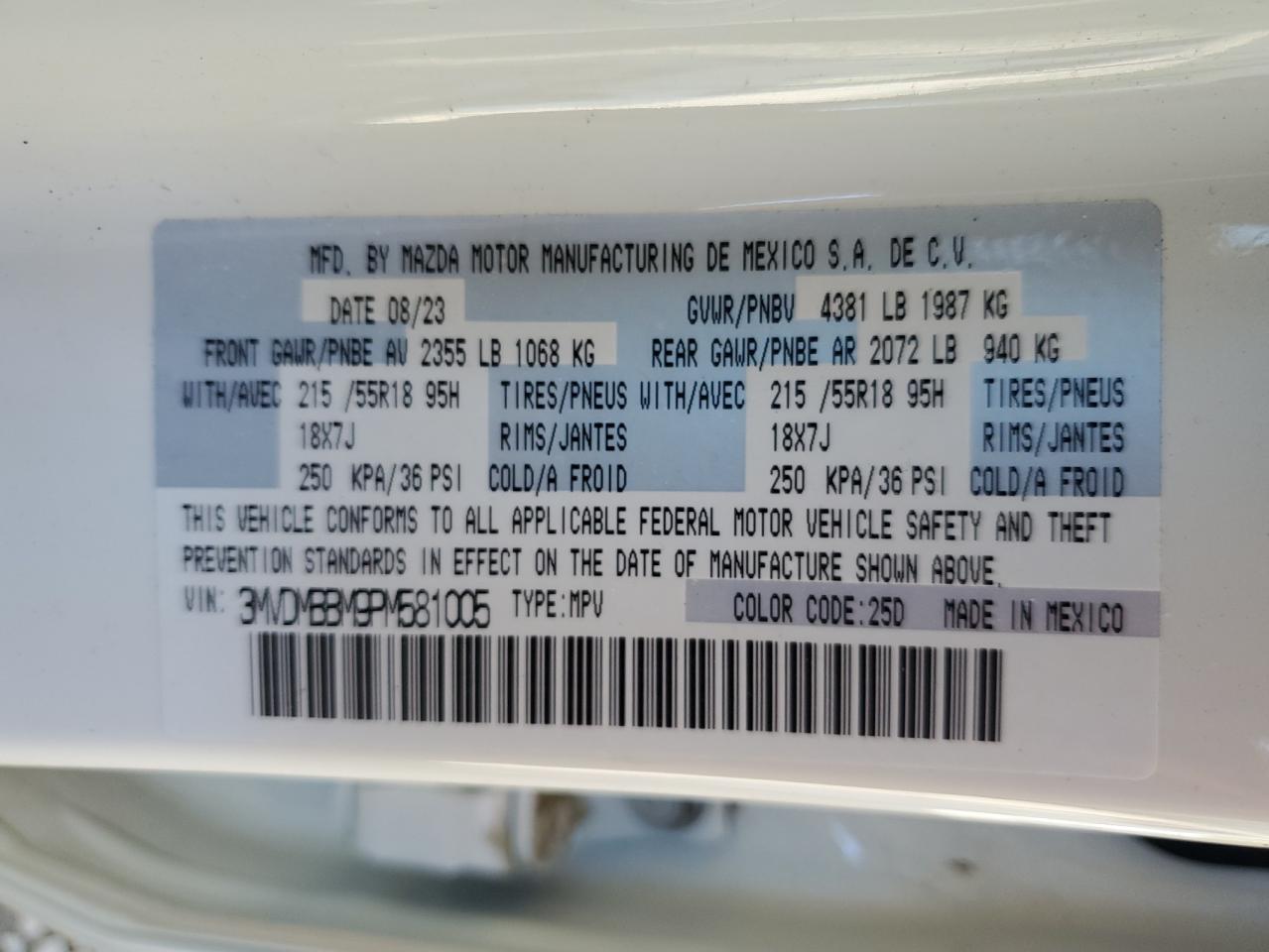 2023 Mazda Cx-30 Select VIN: 3MVDMBBM9PM581005 Lot: 69706615