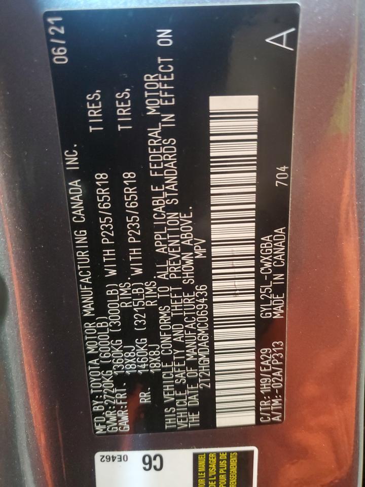 2021 Lexus Rx 450H VIN: 2T2HGMDA6MC069436 Lot: 70075375