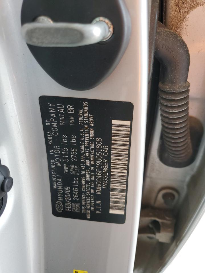 2009 Hyundai Genesis 4.6L VIN: KMHGC46F19U051808 Lot: 67421405