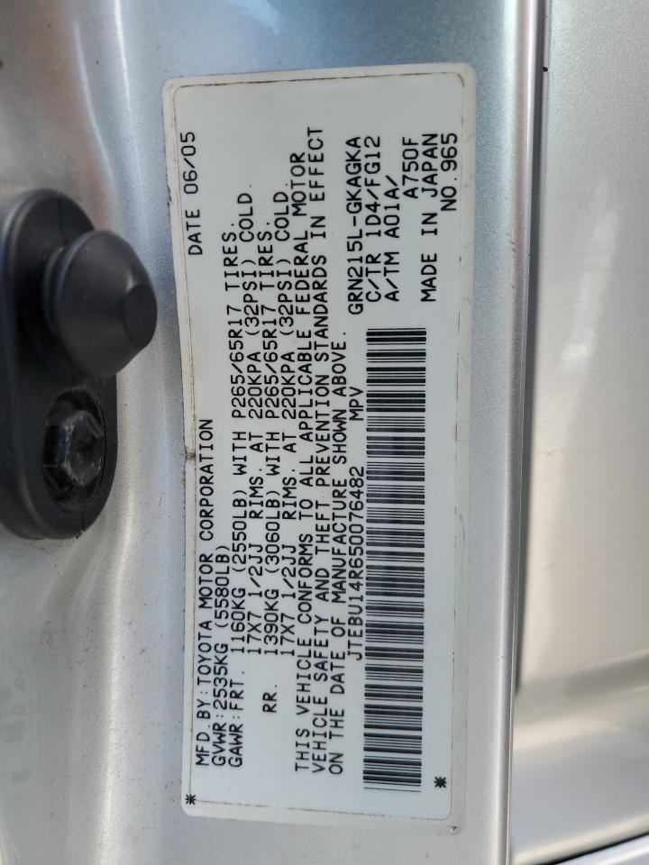 2005 Toyota 4Runner Sr5 VIN: JTEBU14R650076482 Lot: 70105825
