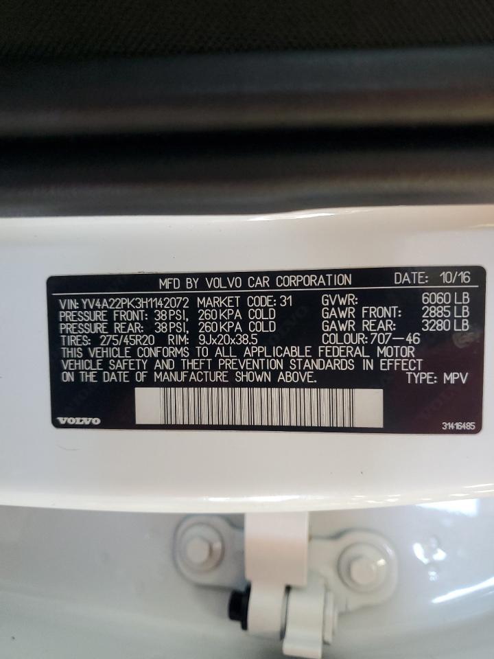 2017 Volvo Xc90 T6 VIN: YV4A22PK3H1142072 Lot: 69855275