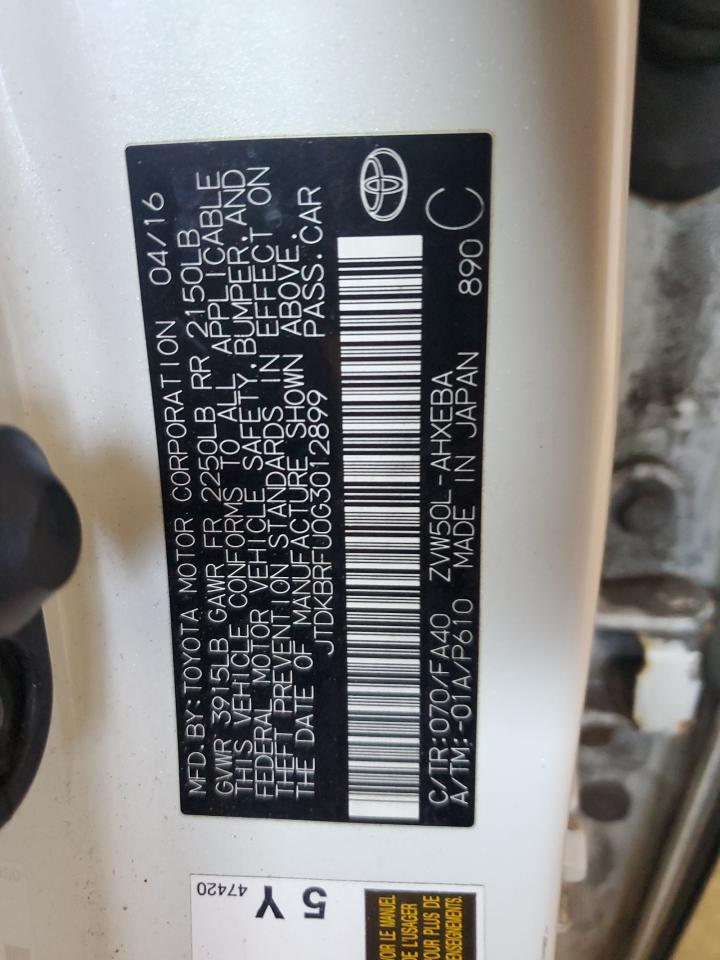 2016 Toyota Prius VIN: JTDKBRFU0G3012899 Lot: 68317305