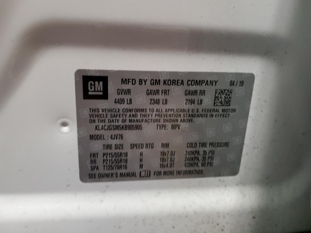 2019 Buick Encore Essence VIN: KL4CJGSM5KB905905 Lot: 70284885