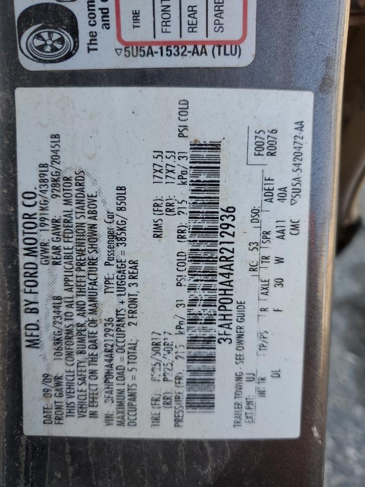 2010 Ford Fusion Se VIN: 3FAHP0HA4AR212936 Lot: 67191925