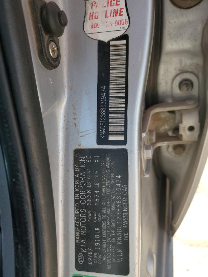 2008 Kia Rio Base VIN: KNADE123886319474 Lot: 68008835