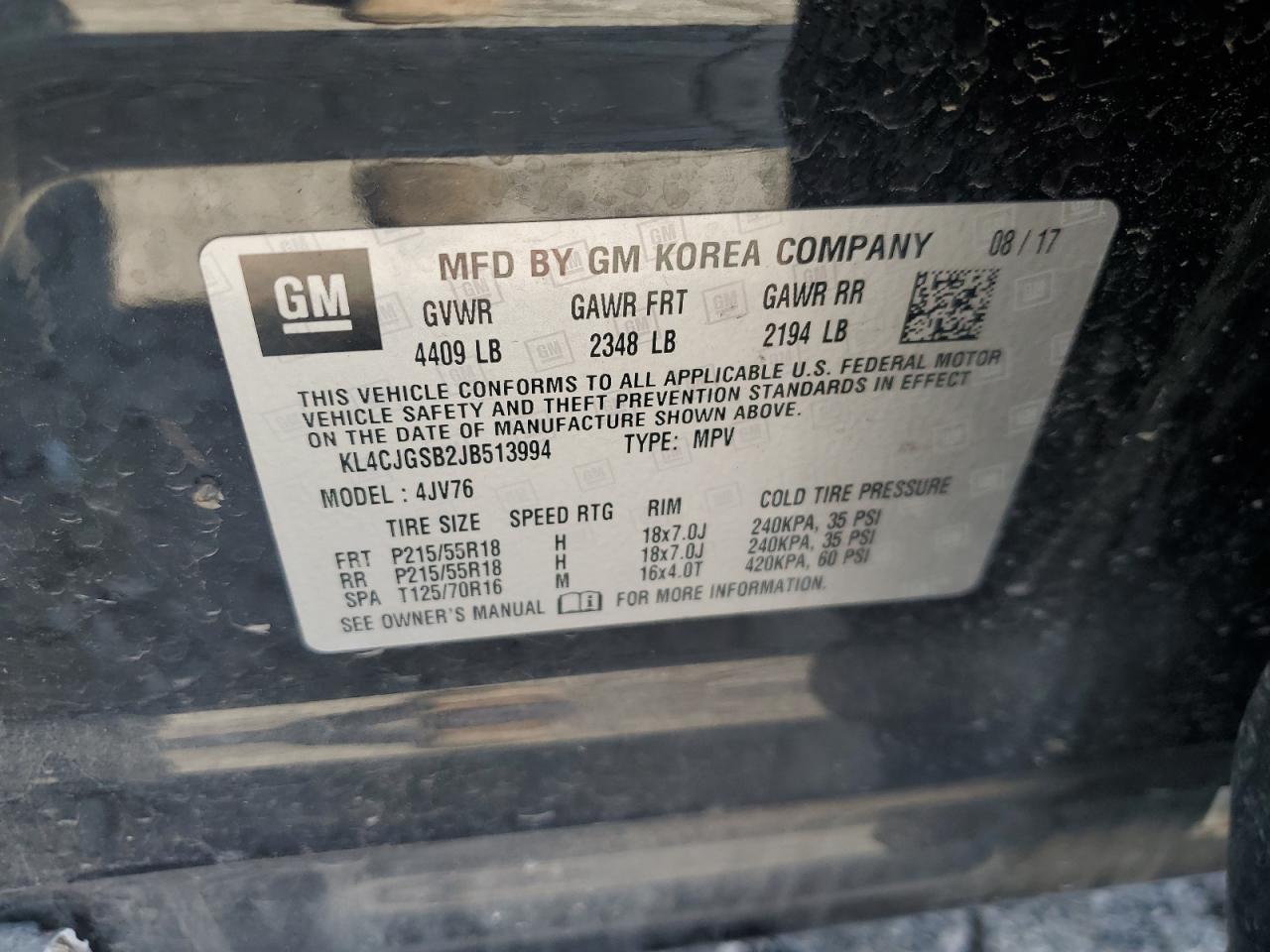 2018 Buick Encore Essence VIN: KL4CJGSB2JB513994 Lot: 67904945