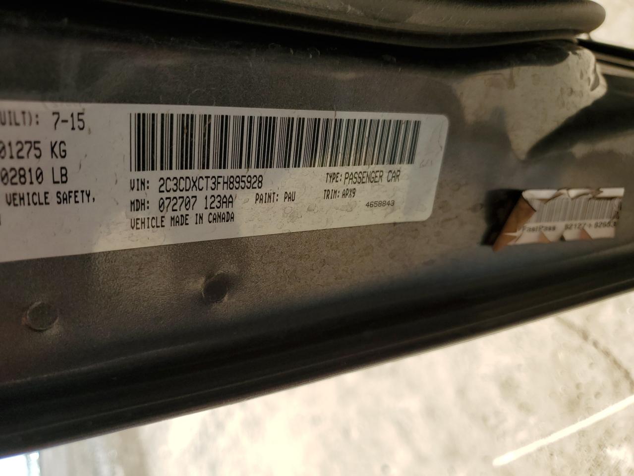 2015 Dodge Charger R/T VIN: 2C3CDXCT3FH895928 Lot: 68292875